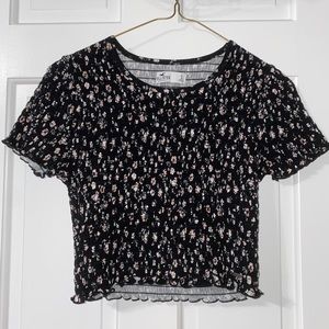 Hollister fitted cropped black and floral top